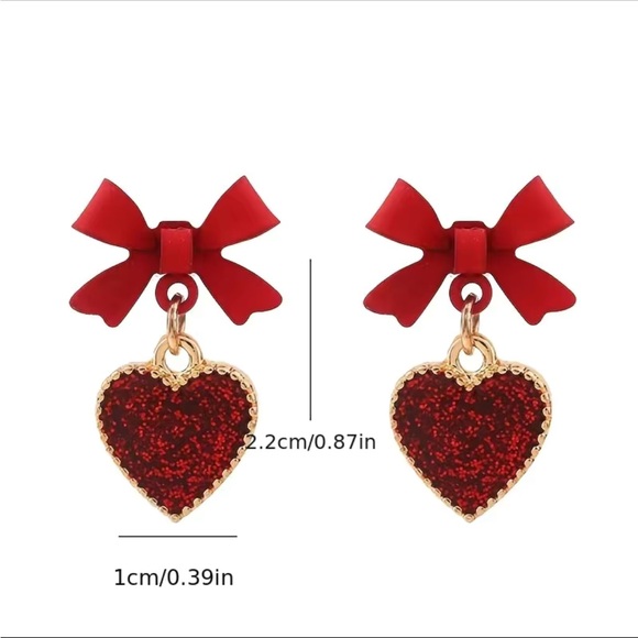 Red and Gold Bowknot Drop Earrings - Picture 4 of 7